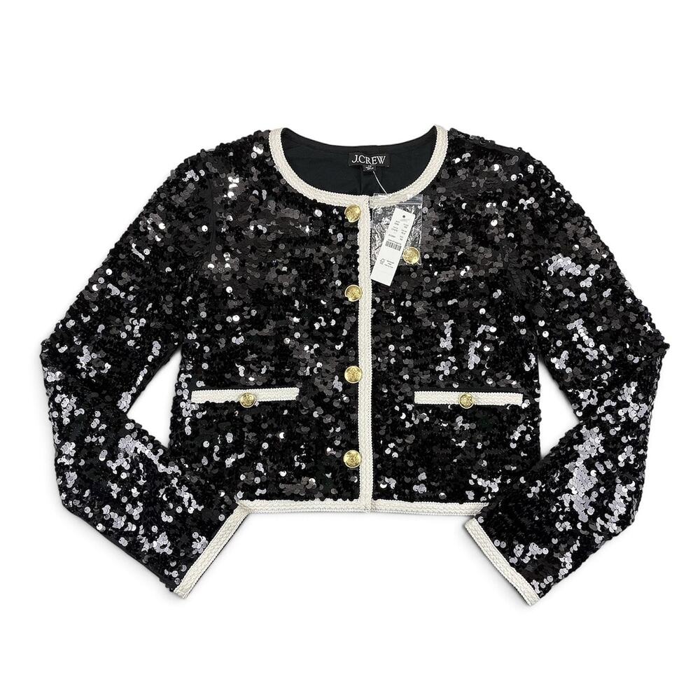 J Crew Mariner Jersey Lady Jacket NWT Women XS Black Sequin Blazer Holiday